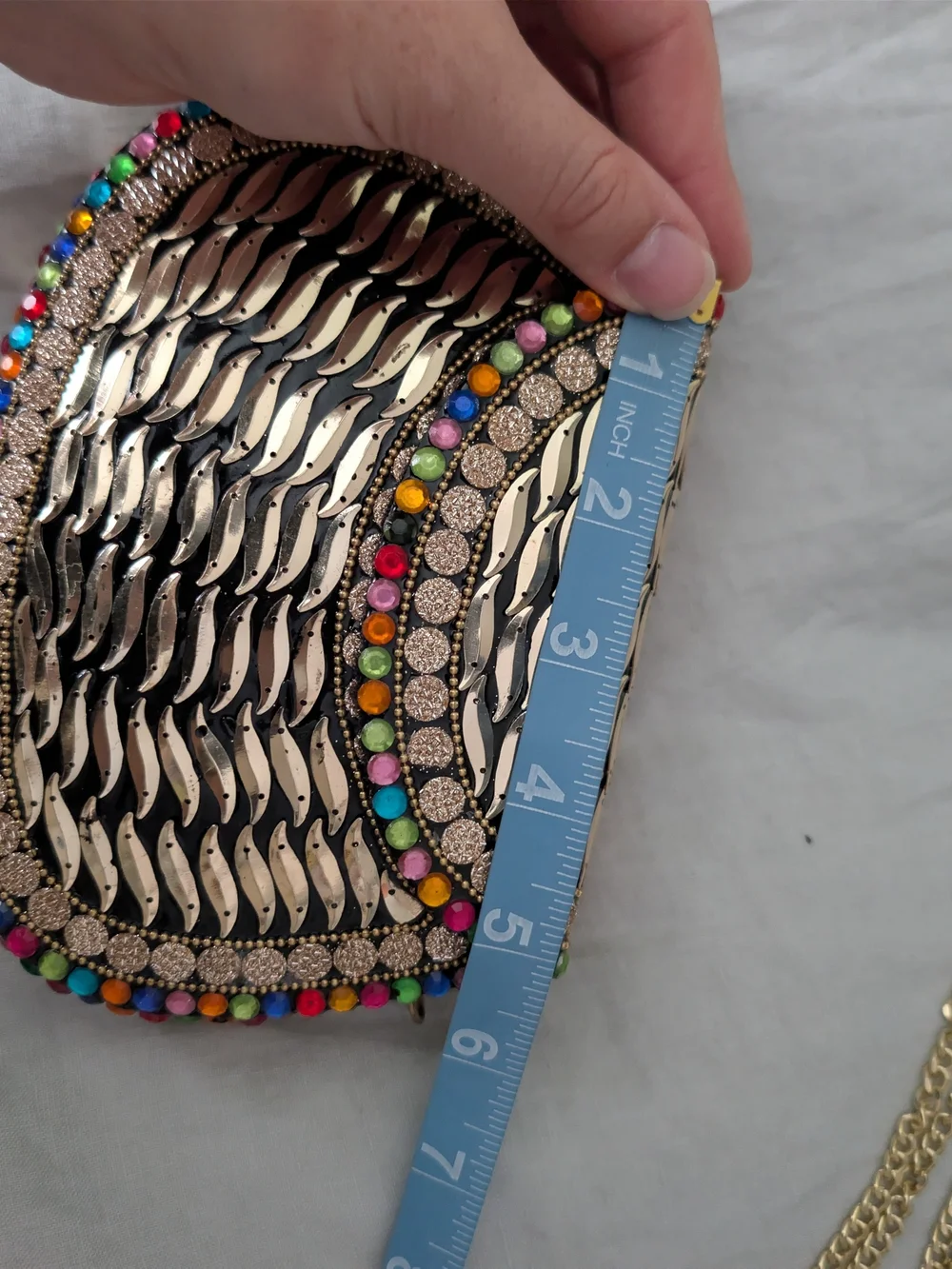 NWT RAMLA Handmade Embellished Metallic Gold Multi Gem Clutch Crossbody